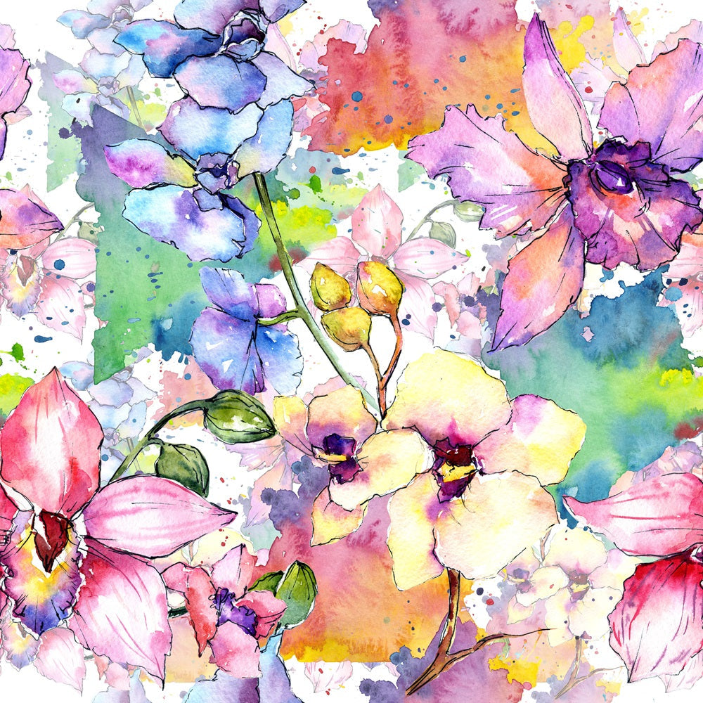 Daily Deal: Aquarelle Orchid Flowers Pattern Quilting Cotton Fabric - 45" x 1 Yard"