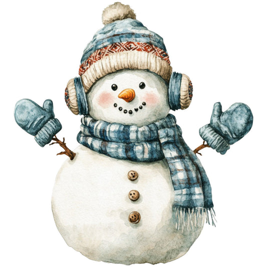 Watercolor Christmas Snowman Fabric Panel 23