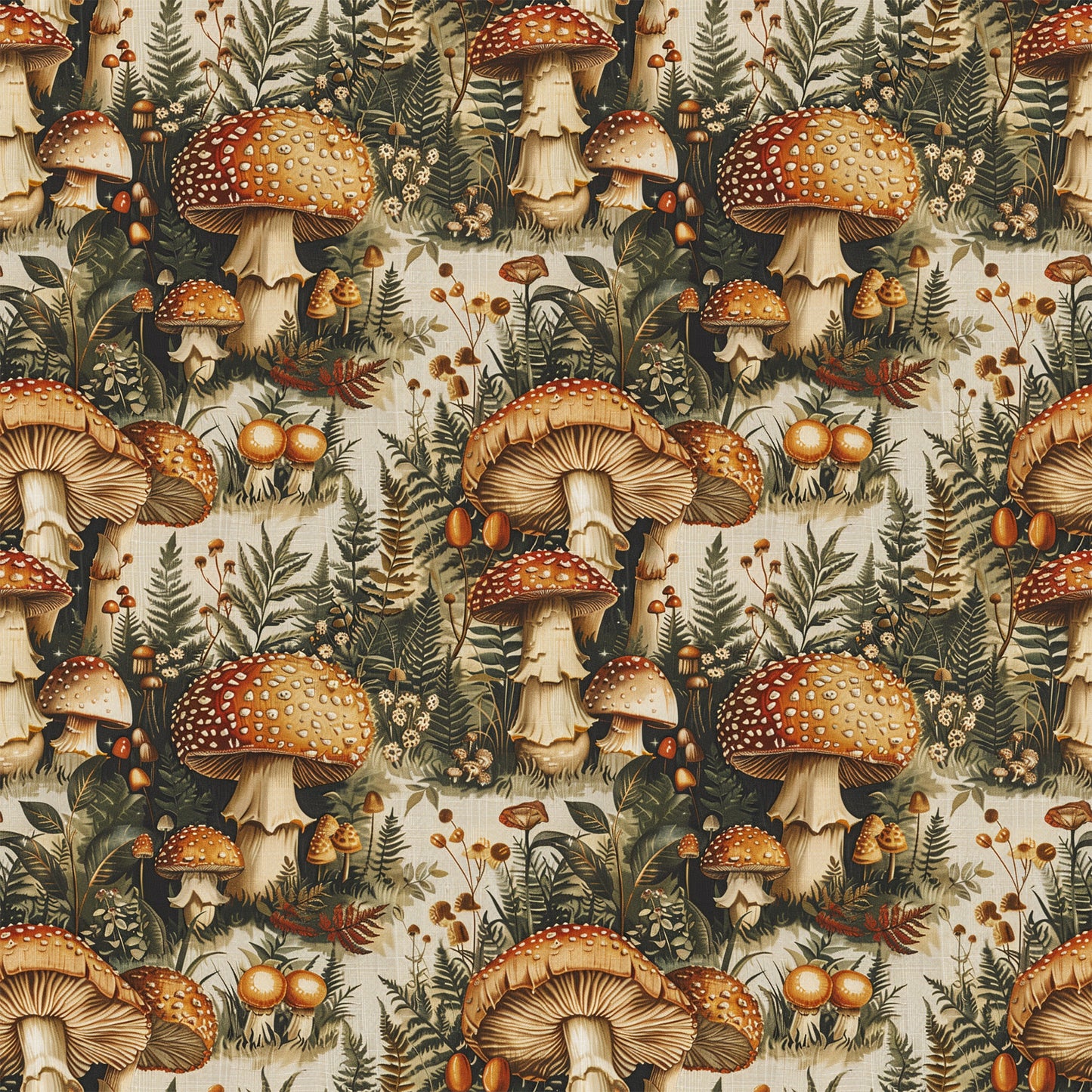 Retro Mushroom Botanical Pattern 7 Quilting Cotton Fabric
