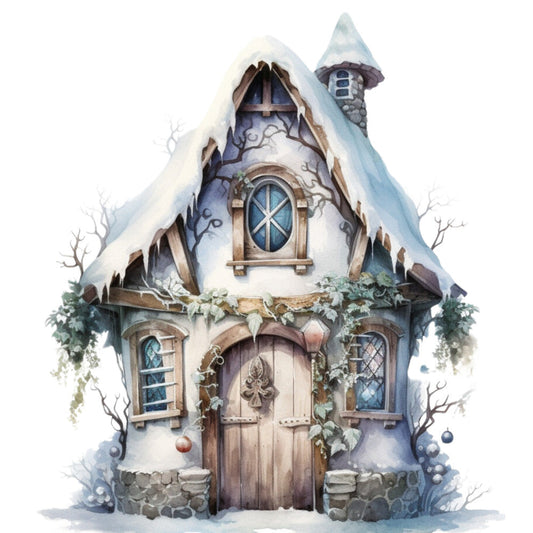 Watercolor Winter Houses Fabric Panel 48