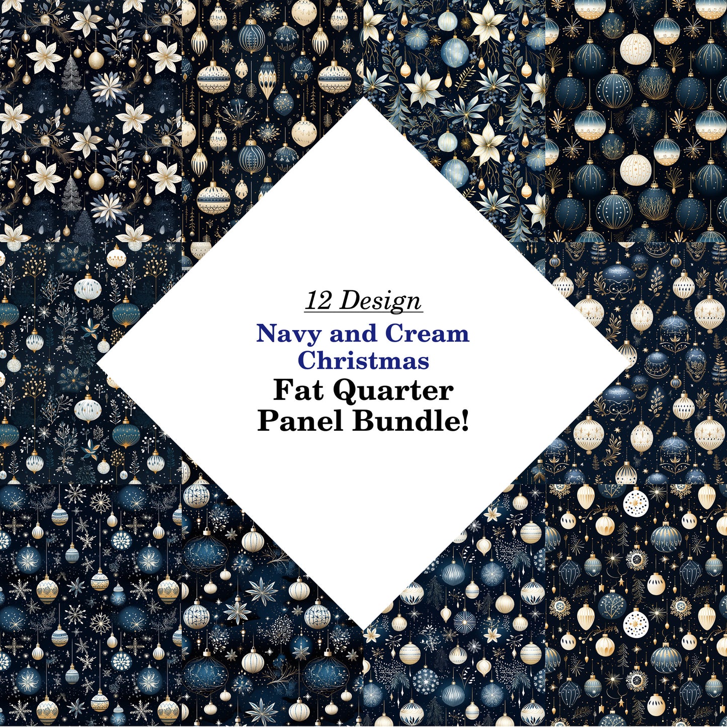 Navy and Cream Christmas Fat Quarter Bundle