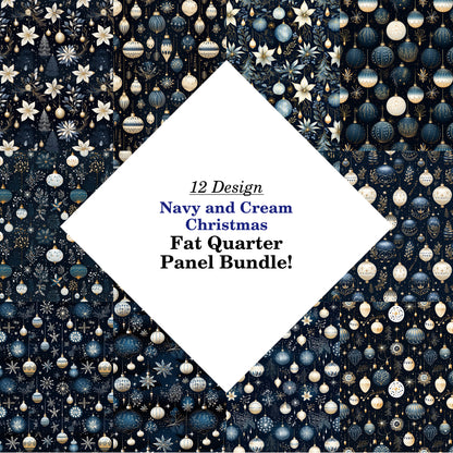 Navy and Cream Christmas Fat Quarter Bundle