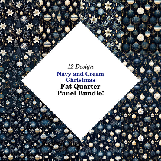 Navy and Cream Christmas Fat Quarter Bundle