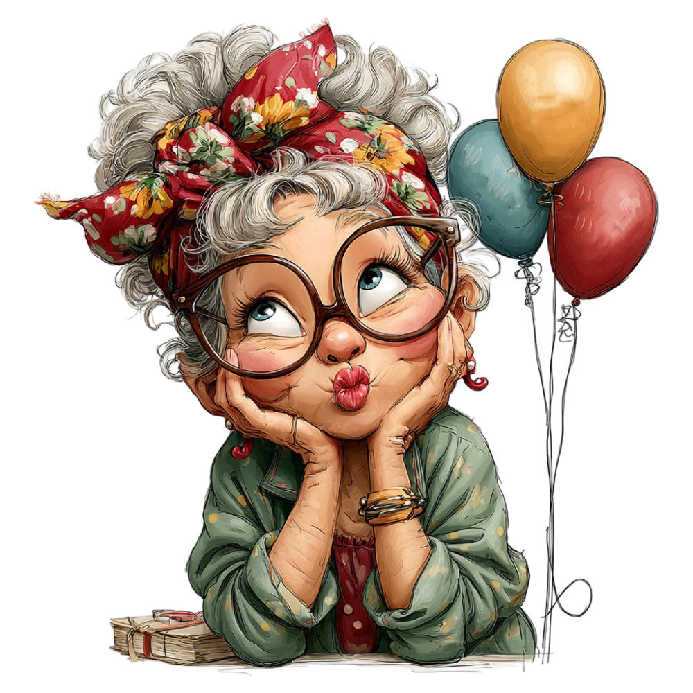 Whimsical Old Lady Birthday Fabric Panel 29