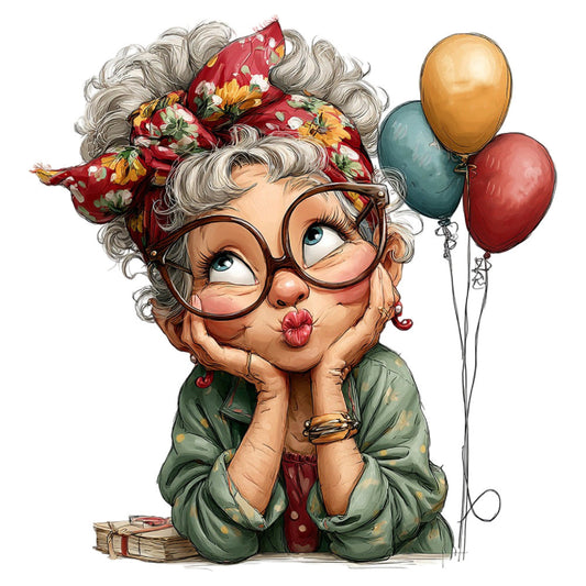Whimsical Old Lady Birthday Fabric Panel 29