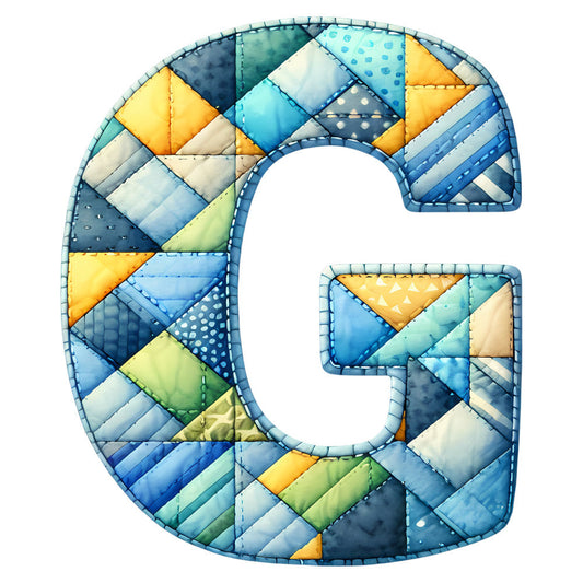 Blue Patchwork Alphabet Fabric Panel 40