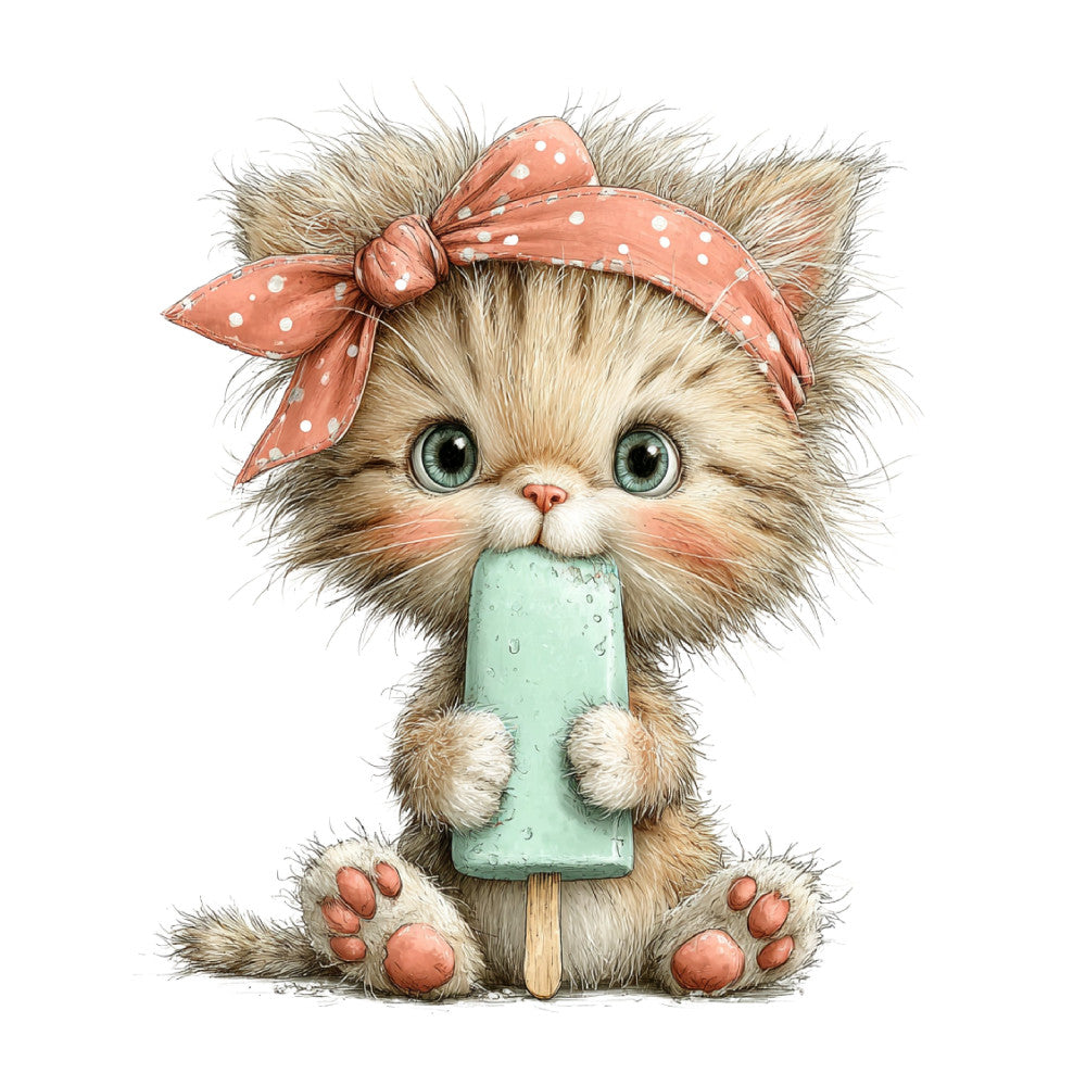 Whimsical Summer Cat Fabric Panel 43