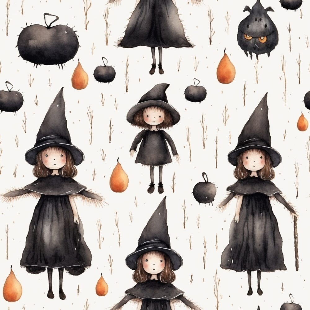 Daily Deal: Watercolor Halloween Characters Pattern 20 Quilting Cotton Fabric - 118" x 1 Yard"