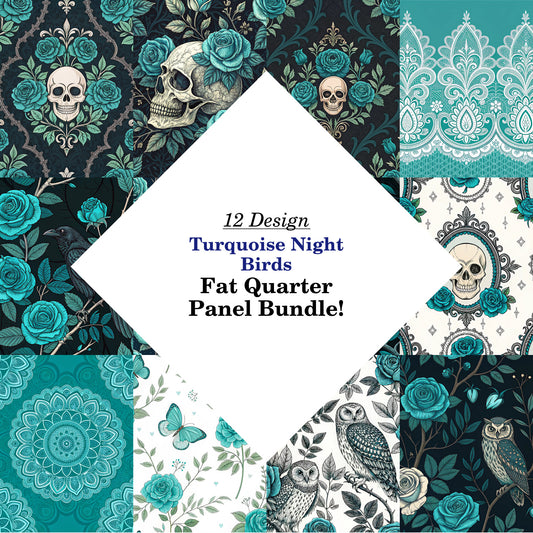 Turquoise Night Birds Fat Quarter Bundle