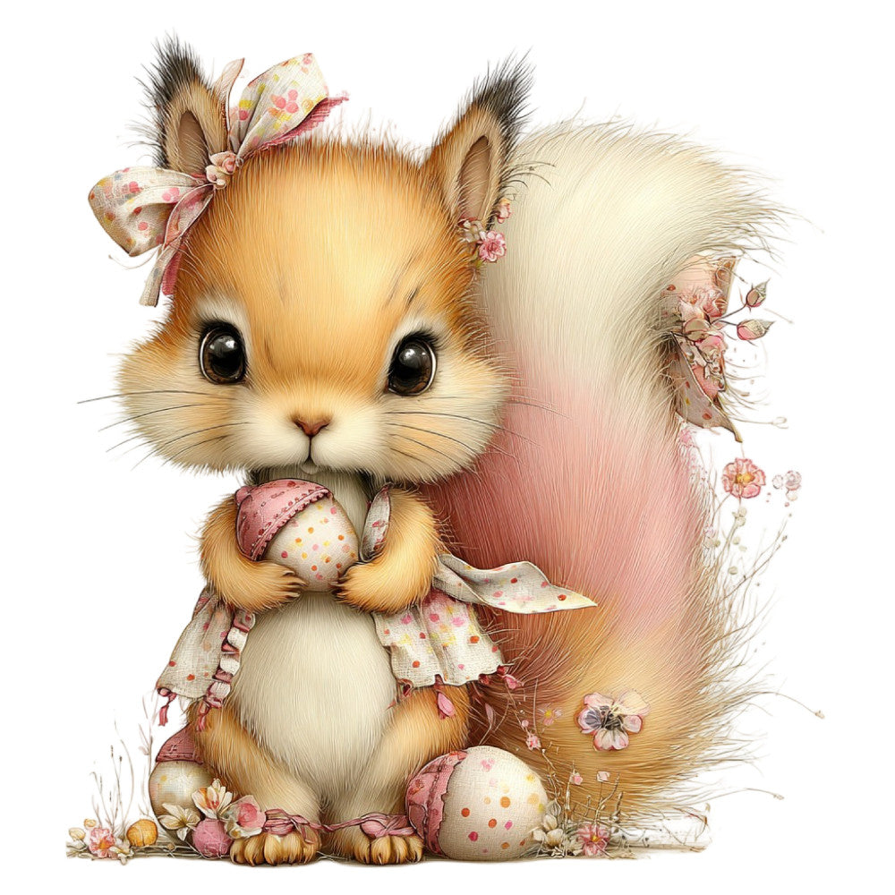 Whimsical Summer Squirrel Fabric Panel 55