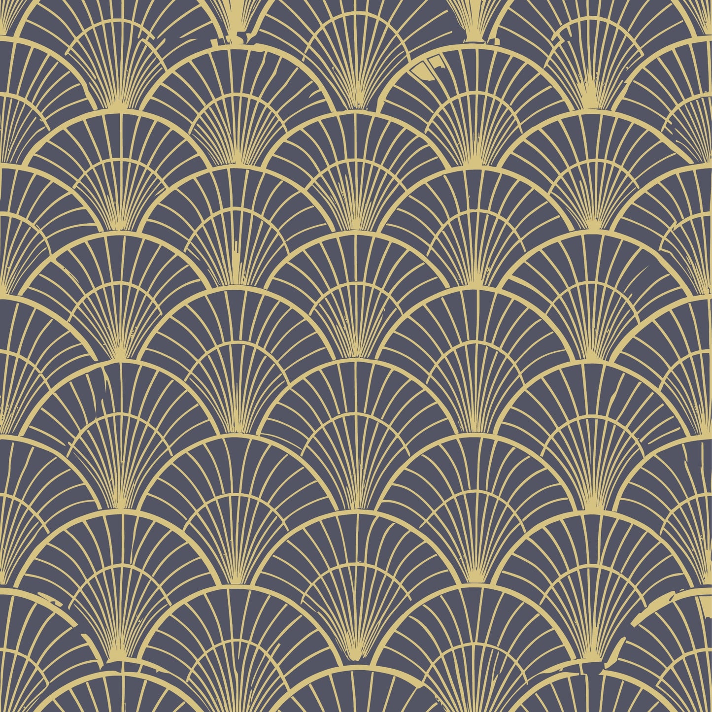 art deco, geometric pattern, fan motif, scalloped design, gold, yellow, purple, gray, repeating pattern, radiating lines, vintage style, elegant, sophisticated, quilting cotton, fabric panel, overlapping scales, sunburst design, luxurious, 1920s inspired, ornamental