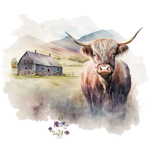 Watercolor Highland Cows Fabric Panel 7