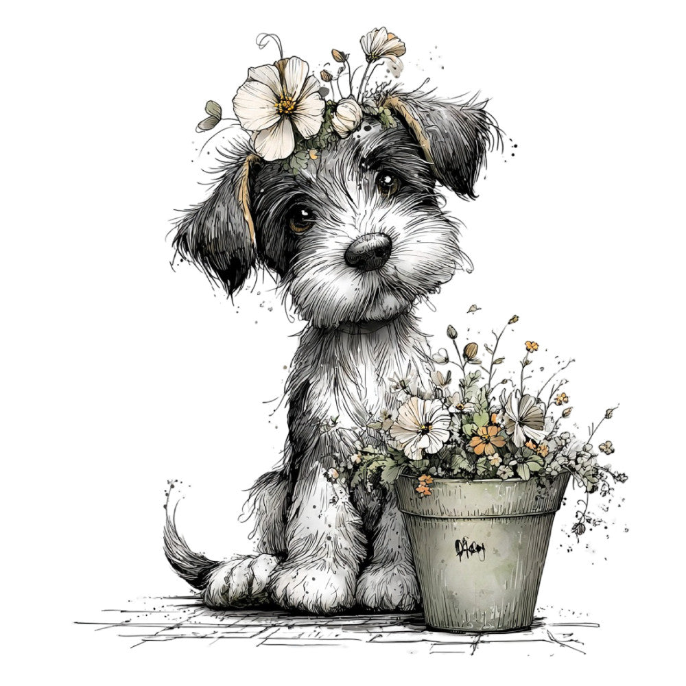 Whimsical Spring Dogs Fabric Panel 34