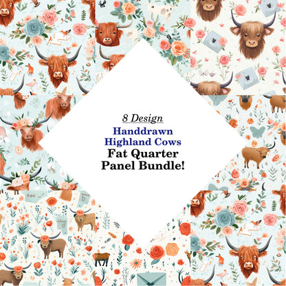 Handdrawn Highland Cows Fat Quarter Bundle
