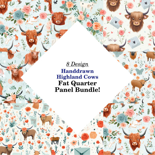 Handdrawn Highland Cows Fat Quarter Bundle