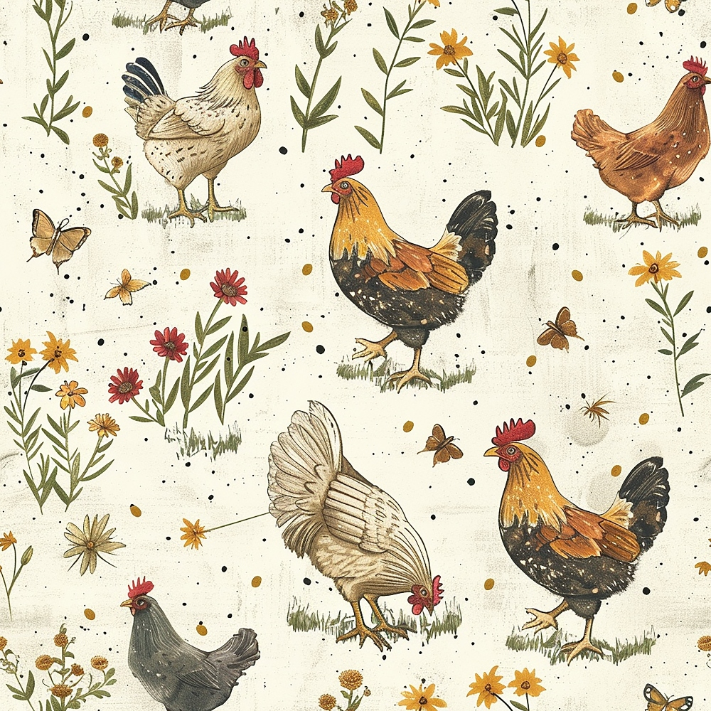 Daily Deal: Farmhouse Chickens Pattern 8 Quilting Cotton Fabric - 45" x 1.5 Yards"