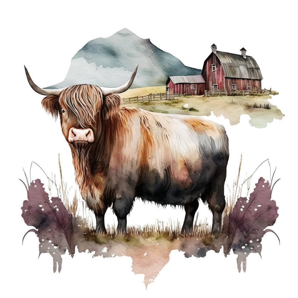 Watercolor Highland Cows Fabric Panel 14