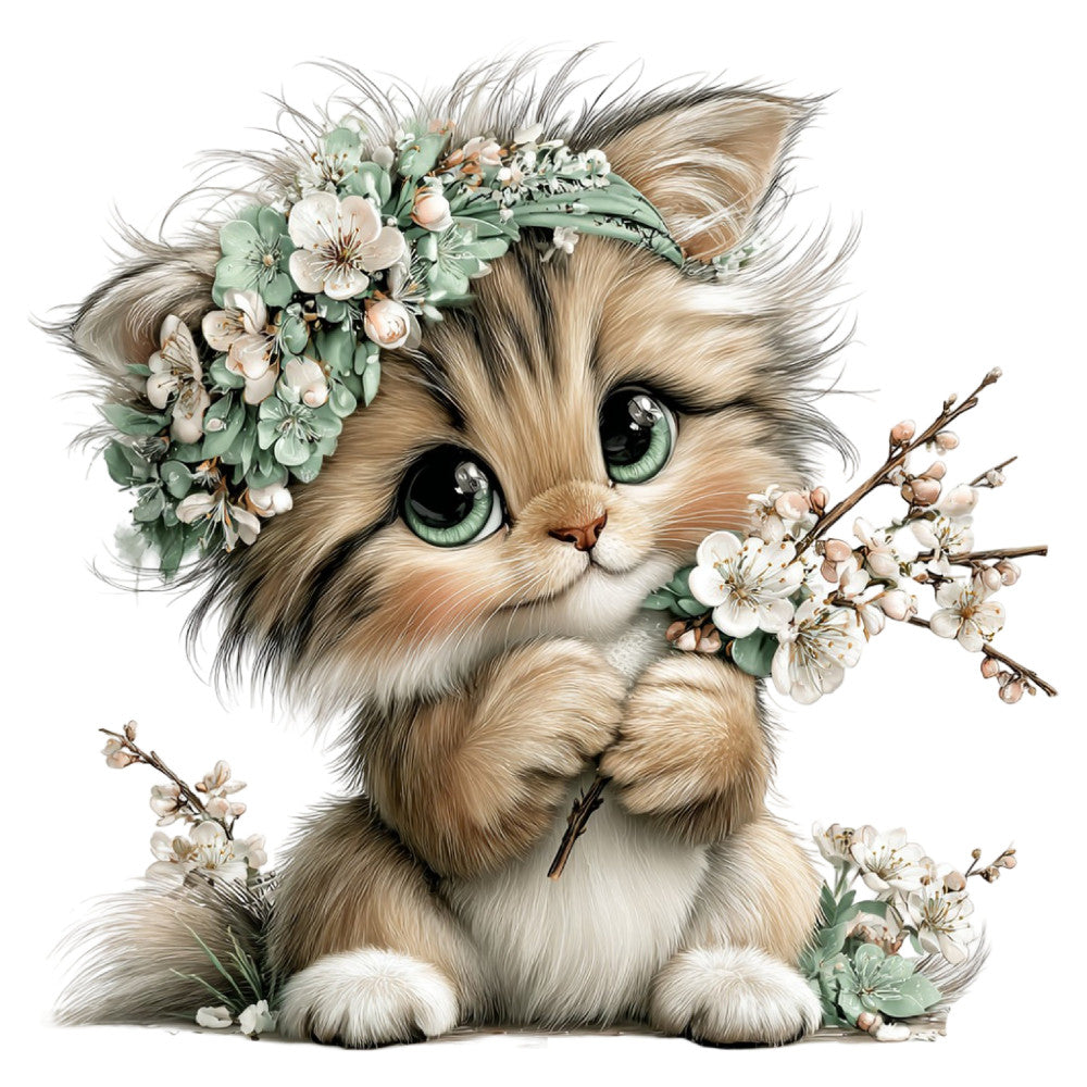 Whimsical Spring Cat Fabric Panel 20