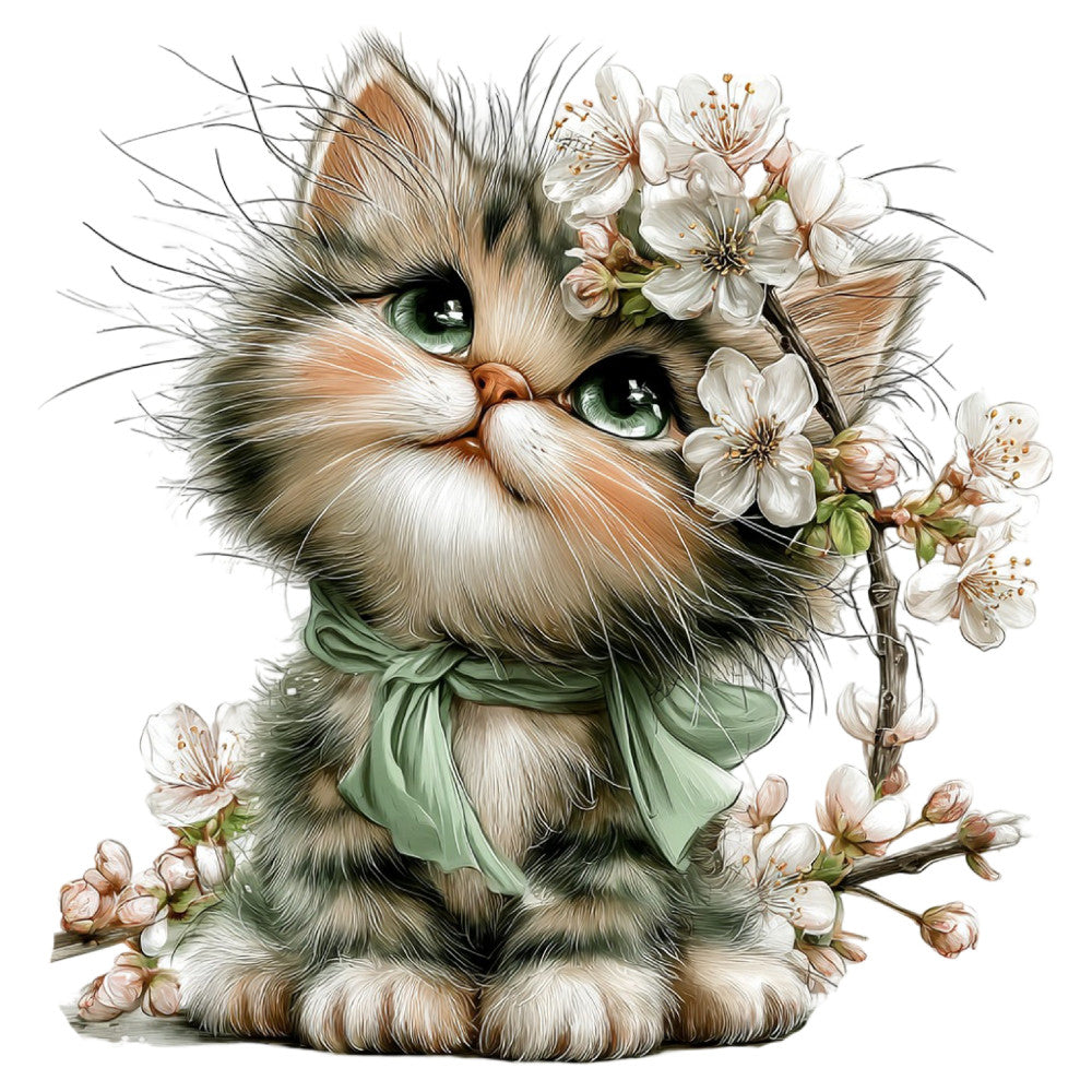 Whimsical Spring Cat Fabric Panel 15