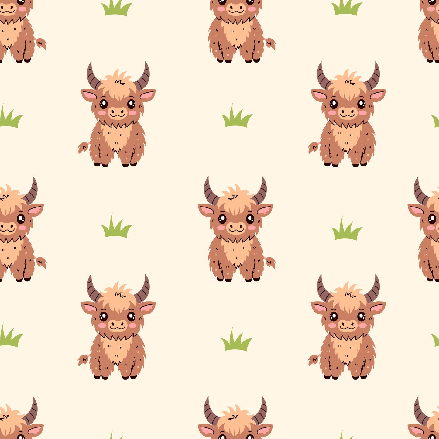 Cute Baby Highland Cows Pattern 1 Quilting Cotton Fabric