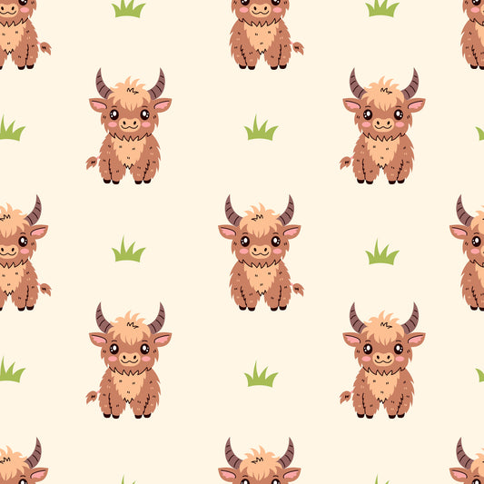 Cute Baby Highland Cows Pattern 1 Quilting Cotton Fabric