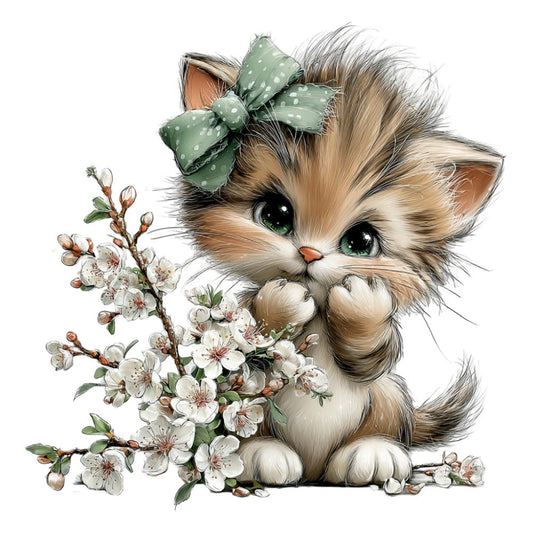 Whimsical Spring Cat Fabric Panel 13