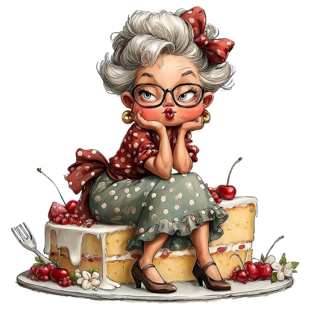 Whimsical Old Lady Birthday Fabric Panel 39