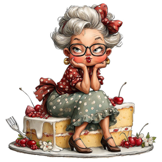 Whimsical Old Lady Birthday Fabric Panel 39