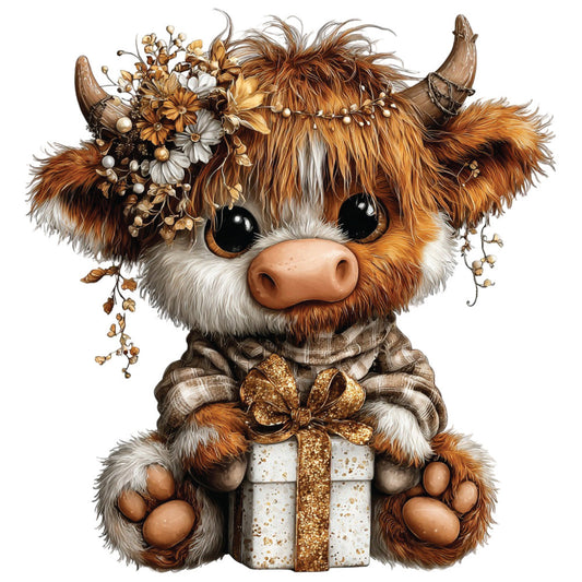 Christmas Highland Cow Fabric Panel 16