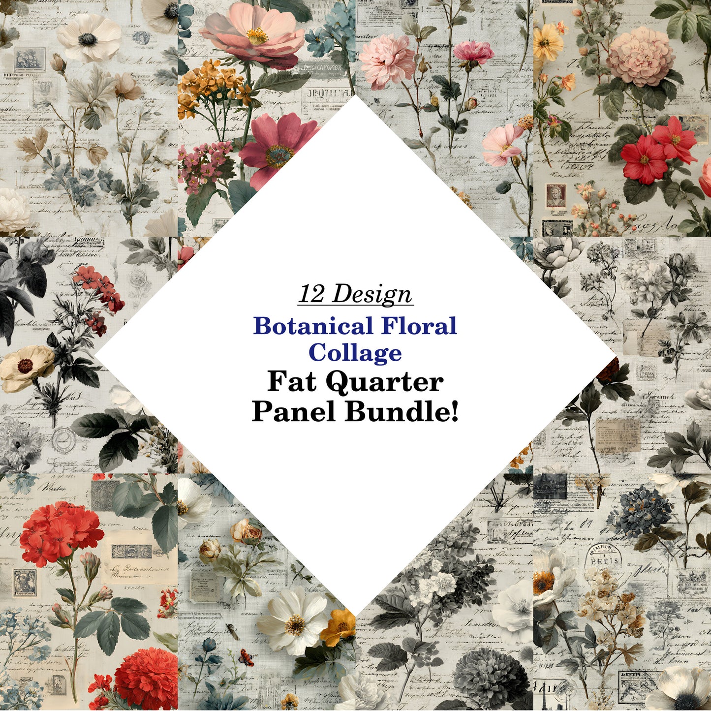 Botanical Floral Collage Fat Quarter Bundle
