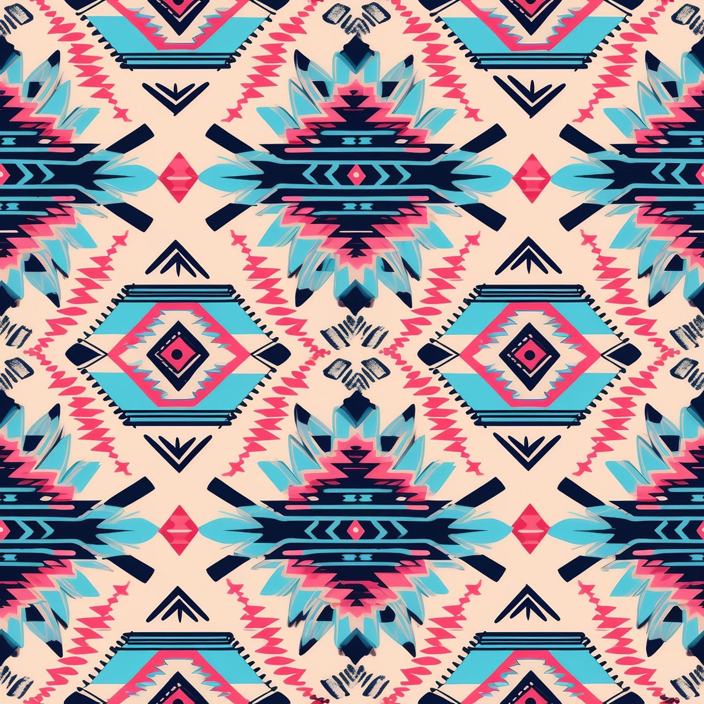 Daily Deal: Aztec Pink and Blue Western Pattern 1 Quilting Cotton Fabric - 45" x 1 Yard"