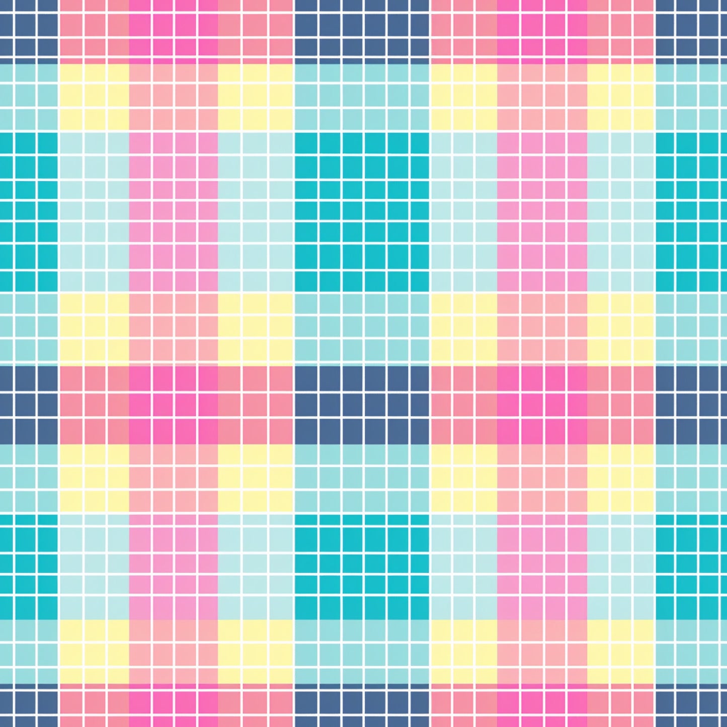 neon gingham, bright pink, electric blue, yellow accents, coral pink, turquoise, mint green, checkered pattern, grid design, geometric squares, vibrant colors, modern gingham, quilting cotton, fabric panel, contemporary pattern, eye-catching, colorful blocks, square motifs