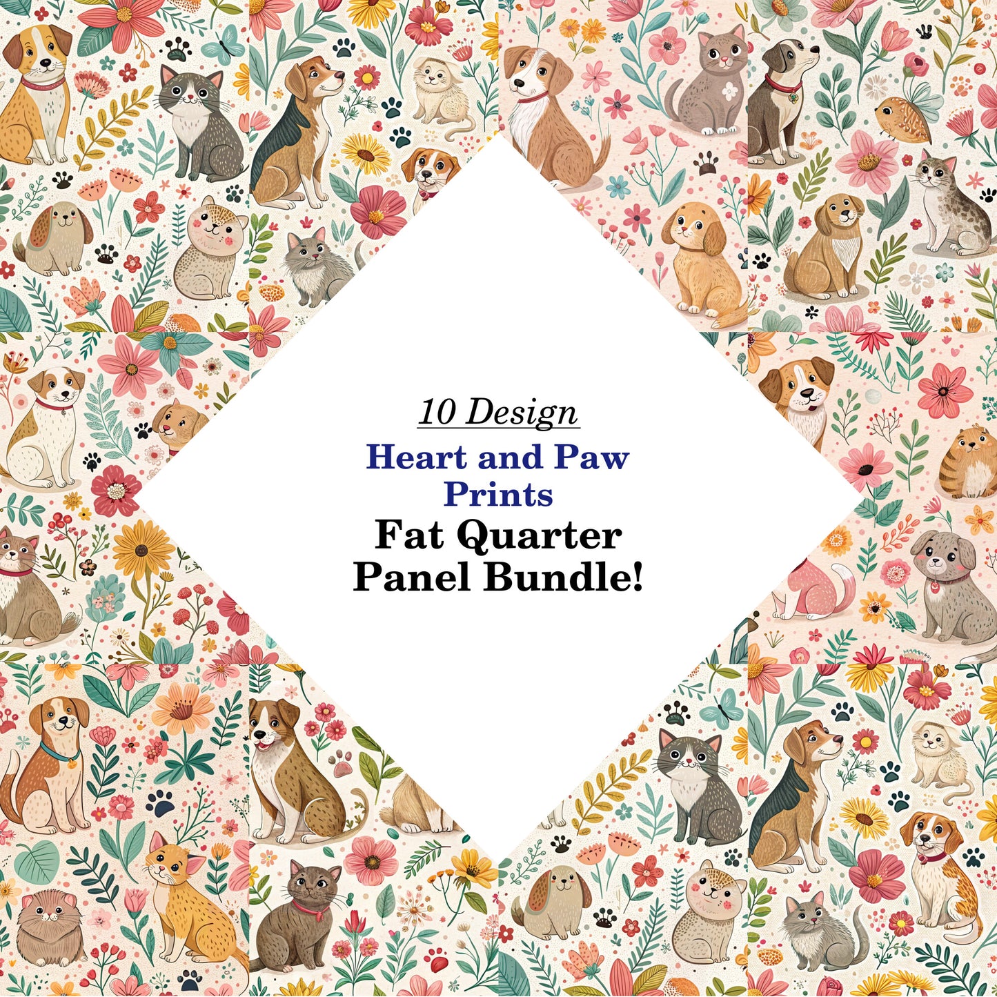 Heart and Paw Prints Fat Quarter Bundle
