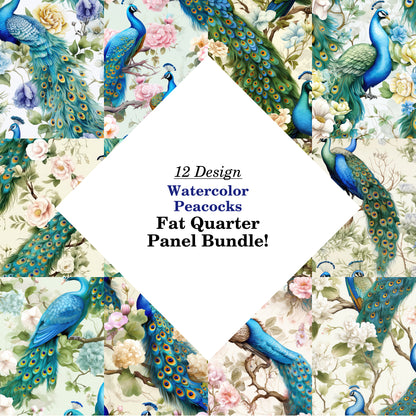 Watercolor Peacocks Fat Quarter Bundle