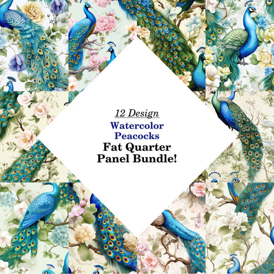 Watercolor Peacocks Fat Quarter Bundle