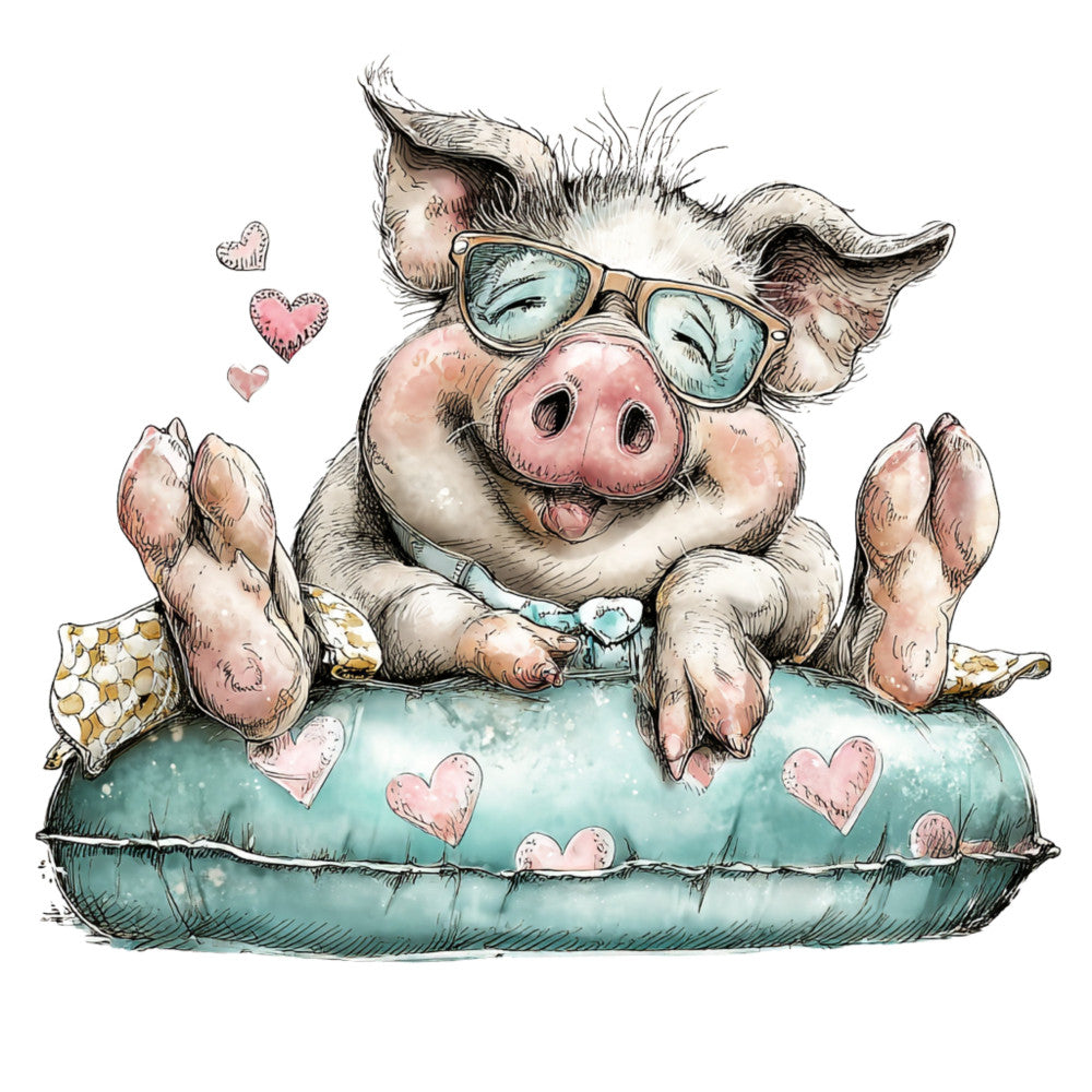 Whimsical Quirky Pool Float Pig Fabric Panel 11