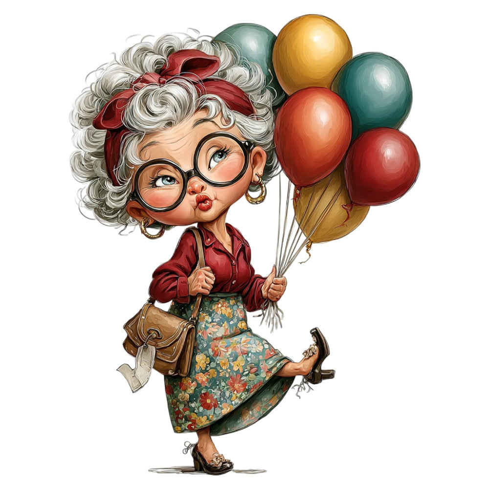 Whimsical Old Lady Birthday Fabric Panel 11