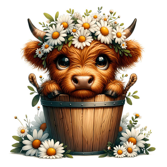 Cute Highland Cows in Buckets Fabric Panel 7