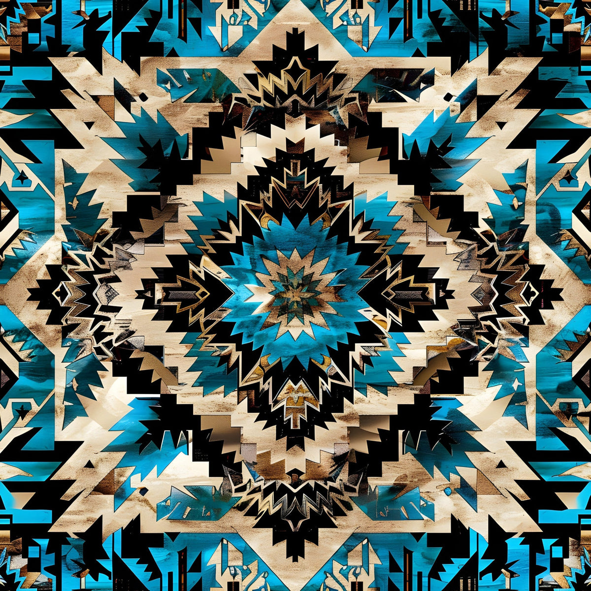 Daily Deal: Aztec Turquoise Pattern 1 Quilting Cotton Fabric - 45" x 1 Yard"