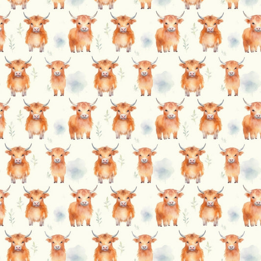 Funky Highland Cows Pattern 5 Quilting Cotton Fabric