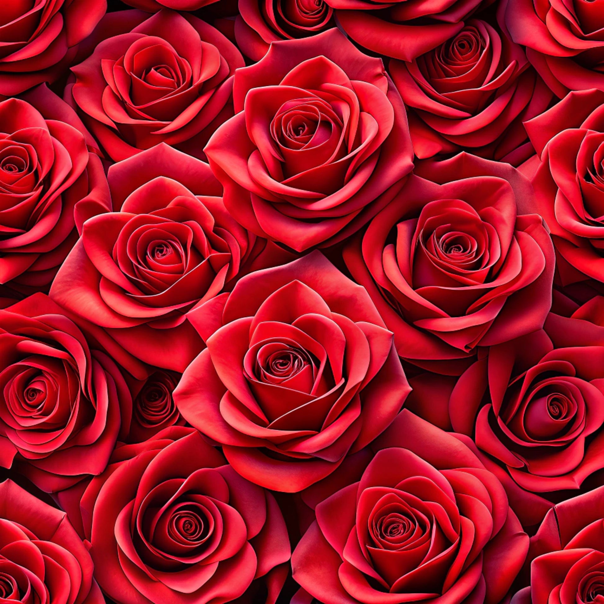 red roses, crimson, deep red, burgundy, realistic flowers, rose pattern, floral design, botanical print, quilting cotton, fabric panel, romantic, elegant, seamless pattern, blooming roses, layered petals, rich colors, valentine's theme, love motif, densely packed, photorealistic