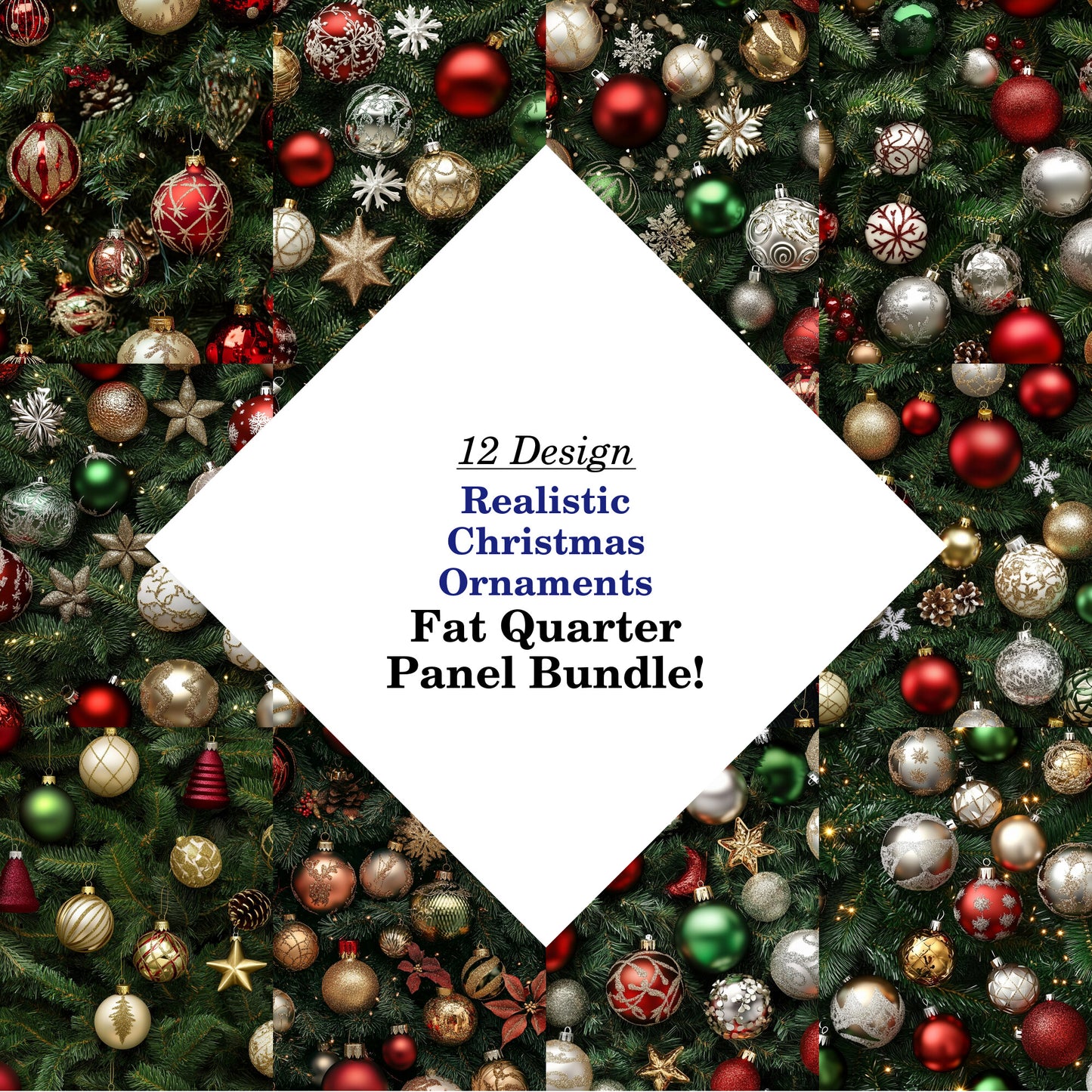 Realistic Christmas Ornaments Fat Quarter Bundle