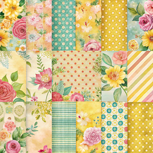 spring patchwork, quilting cotton, fabric panel, floral patterns, roses, daisies, polka dots, stripes, yellow, pink, teal, green, coral, vintage flowers, botanical designs, pastel colors, geometric patterns, cottage core, shabby chic, coordinated prints