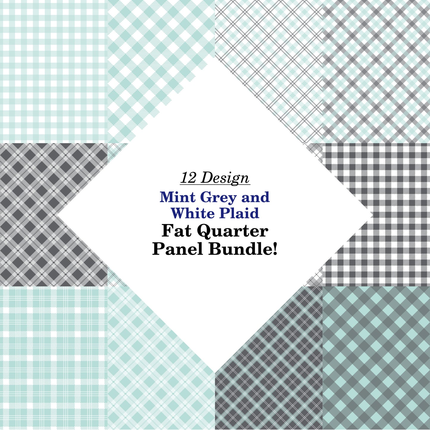 Mint Grey and White Plaid Fat Quarter Bundle