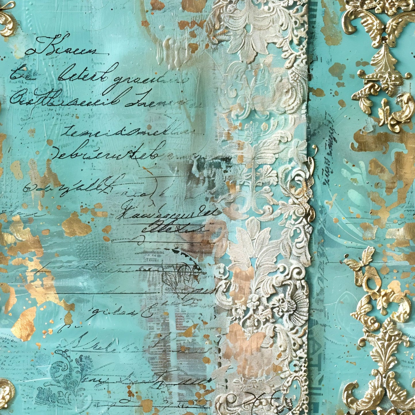 Daily Deal: Romantic Rococo Turquoise Gold Pattern 19 Quilting Cotton Fabric - 45" x 1 Yard"