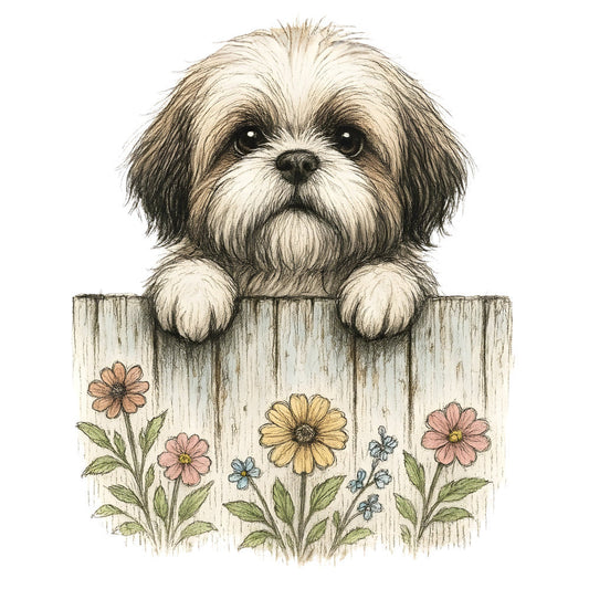Puppies Peeking Over Fence Fabric Panel 14