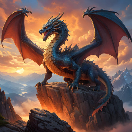 Majestic Dragon on Mountain Peak Fabric Panel 1