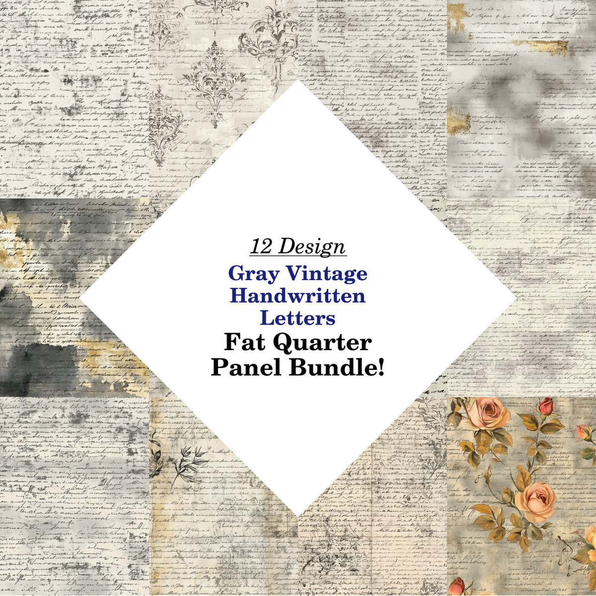 Gray Vintage Handwritten Letters Fat Quarter Bundle