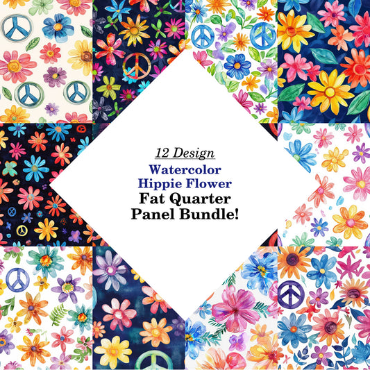 Watercolor Hippie Flower Fat Quarter Bundle
