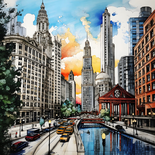 Pen and Ink Chicago Fabric Panel 3